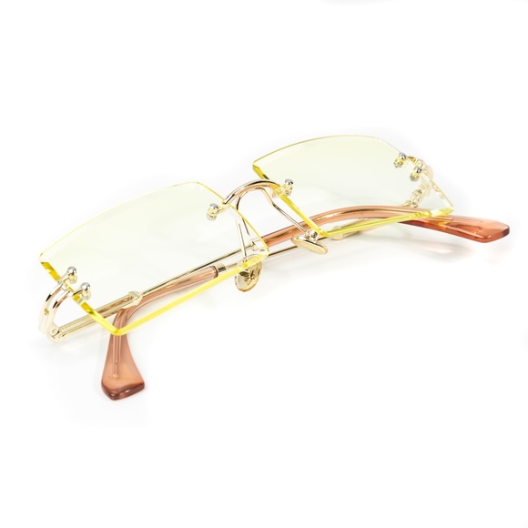 Canary Yellow Tint Retro Rimless Sunglasses - Picture 2 of 4